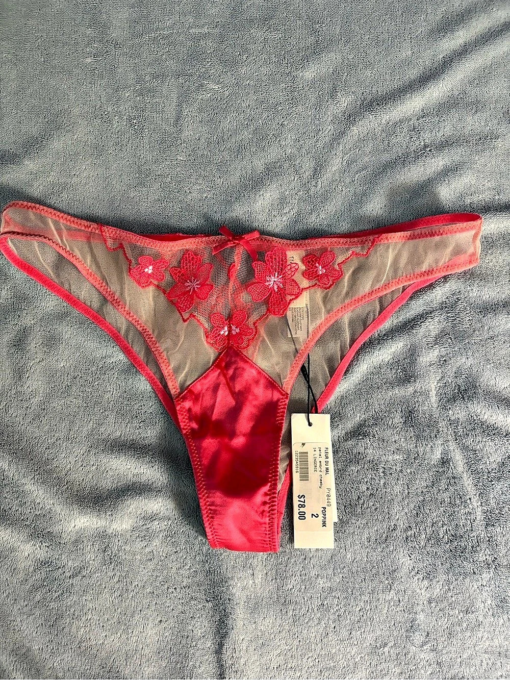 Fleur du Mal Thong Floral Thong in Pink Size 2 NWT